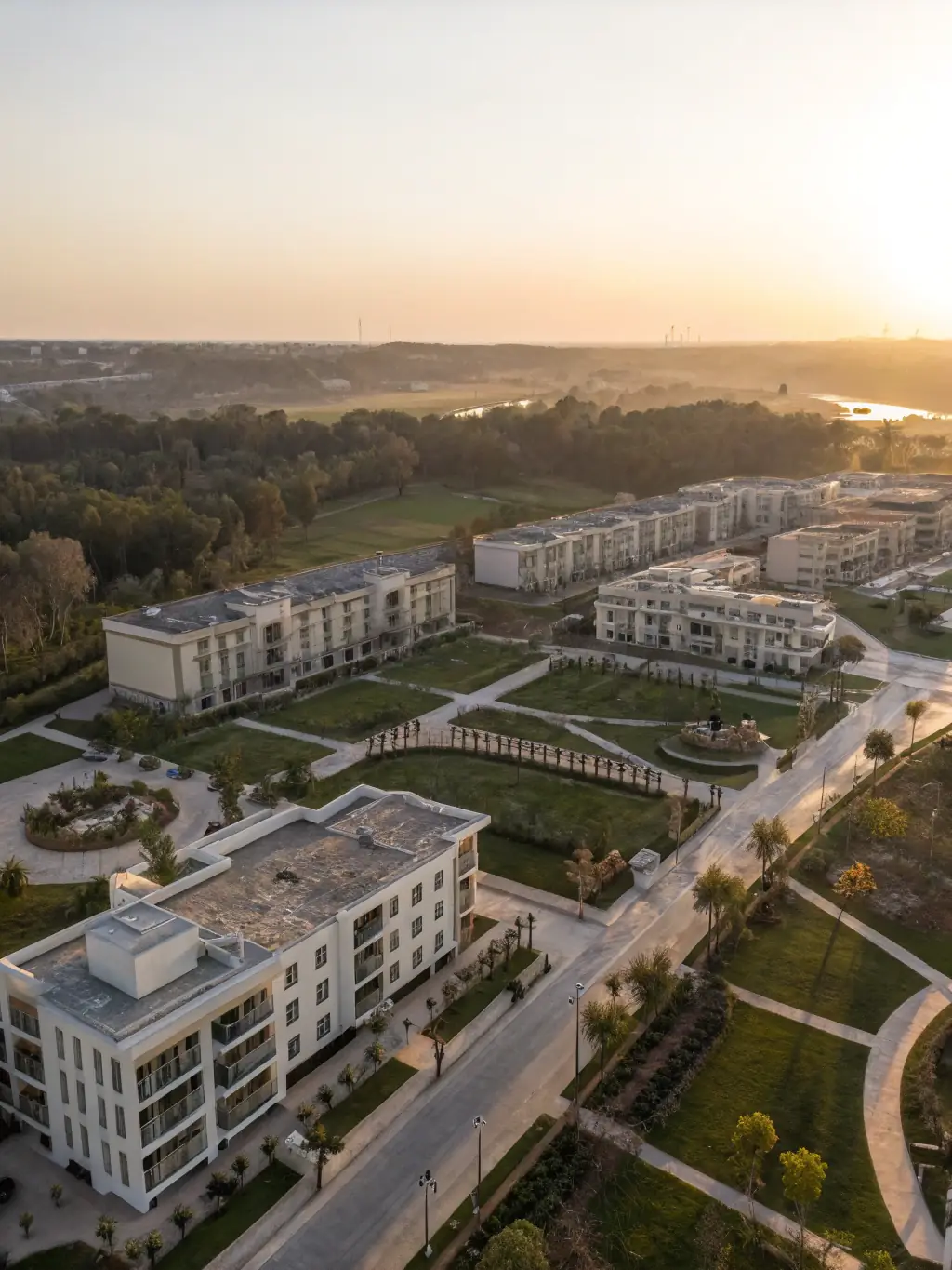 A luxury apartment complex with modern architecture, representing EquityEdge's real estate development projects.