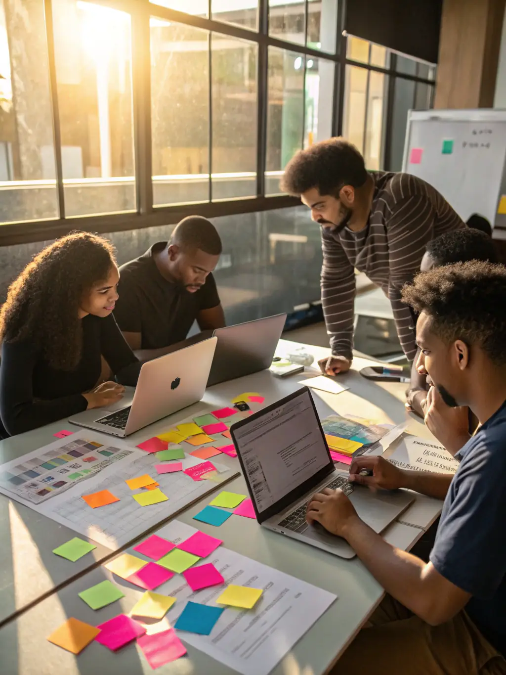 A group of tech developers collaborating on a software project, illustrating EquityEdge's investment in innovative tech startups.